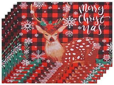 Нови Коледни Подложки за Маса 6 броя, Термоустойчиви PVC Дизайн С Елен
