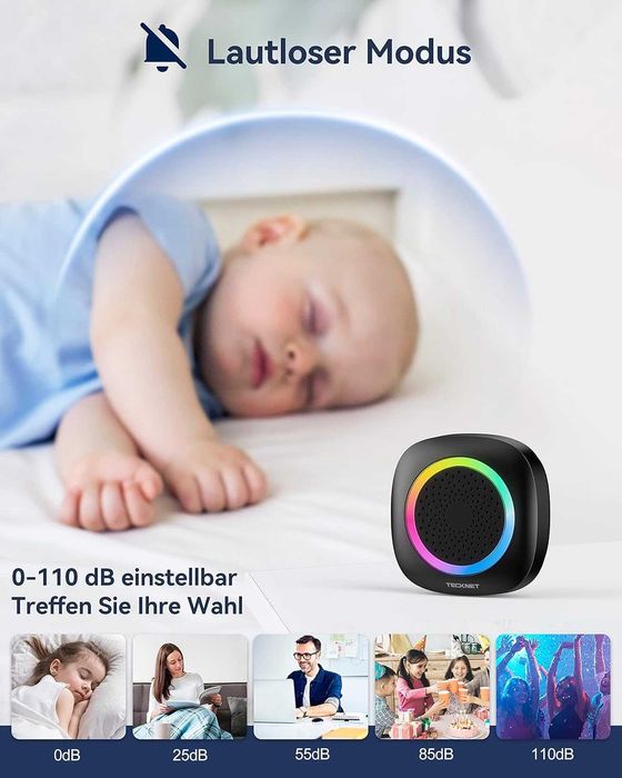 TECKNET безжичен звънец IP66 400 м с RGB индикация