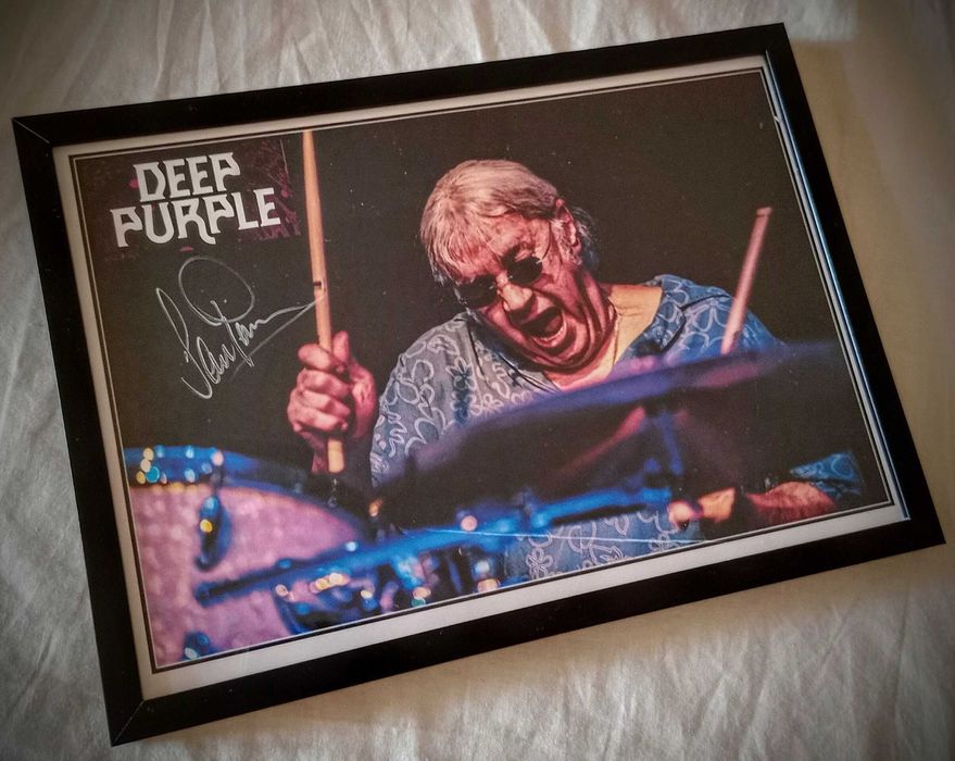 Снимка  А4 в рамка с оригинален автограф на Йън Пейс - Дийп Пърпъл