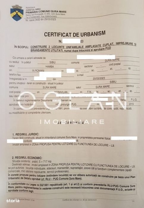 Teren constructie P+M, Sura Mare- Hamba, 717mp, utilitati