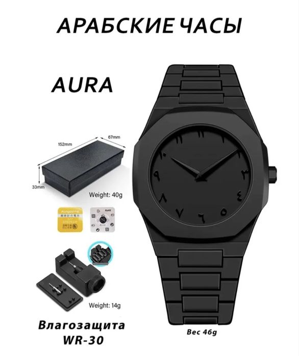 Кварцевые черные часы