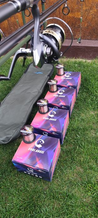 Set 4 Lansete 3,90m,4 Mulinete Tambur 12000,11 Rulmenți,Rod Pod Echipat+ 4 Role fir