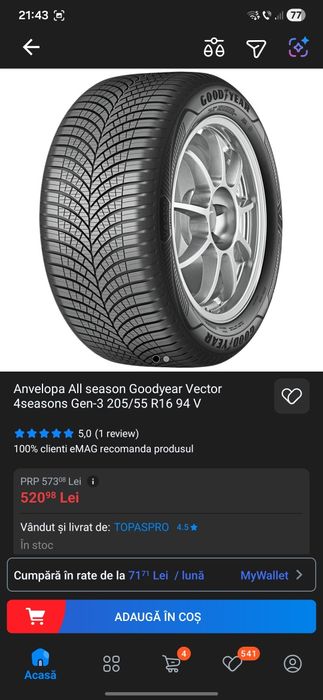 205 55 16 Iarnă / all season m+s Goodyear Vector 4 seasons gen3 dot 22