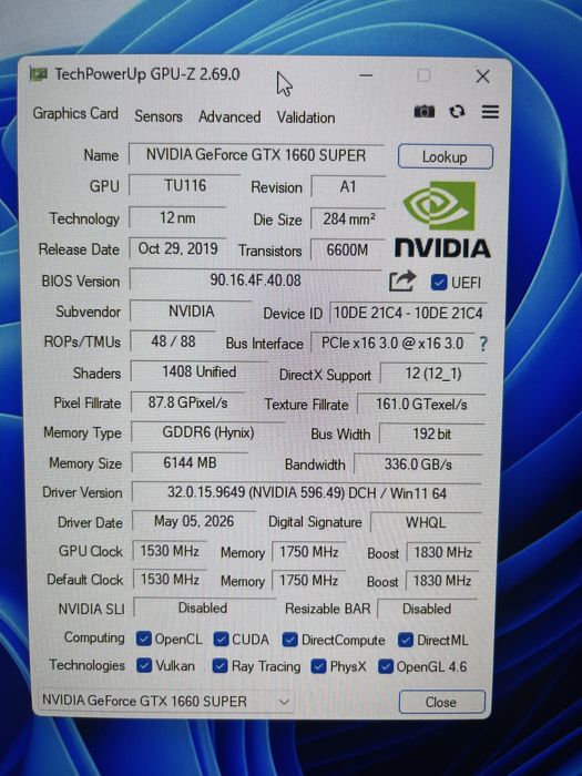 Видеокарта GTX 1660 SUPER 6гб