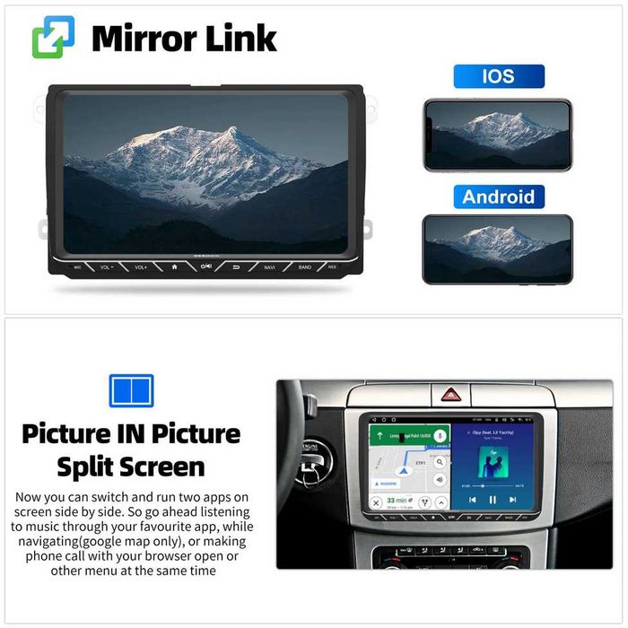 9” 2-DIN мултимедия за Volkswagen-SEAT-Skoda.   64GB ROM, RAM 4GB