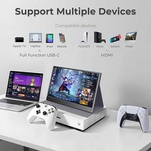 Нов 15.6'' Преносим IPS Монитор USB-C HDMI за Лаптоп PS5 Xbox с калъф