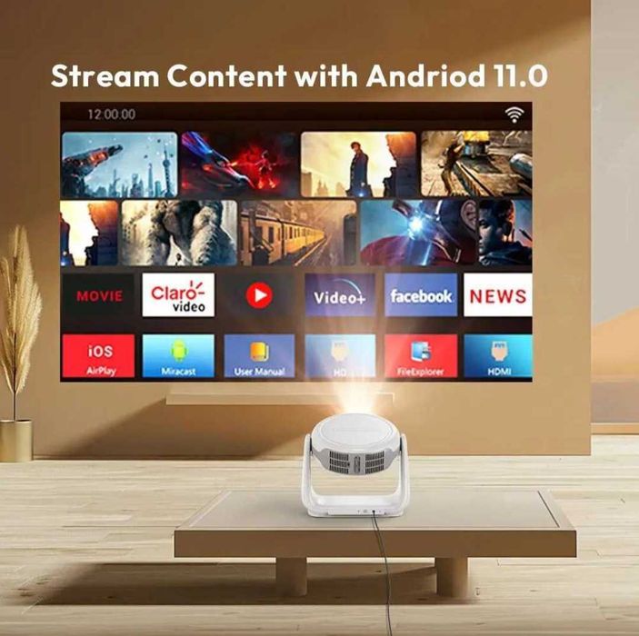 К1 Видео проектор Max 4K с цветна LED лампа,Android 11 авто фокус,WiFi6,BT5.2,вградена батерия