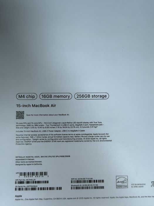 Macbook Air M4 15’ 16/256 Sky Blue