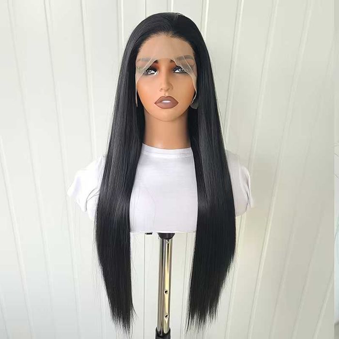 Елегантна черна права перука 70 см с Lace Front дантелен път 13×4×1