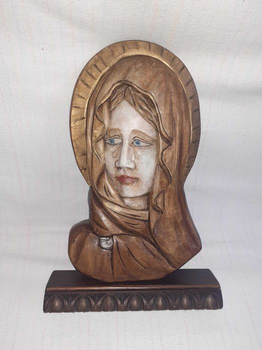 Fecioara Maria Maica Domnului bazorelief lemn bust lemn 32 cm