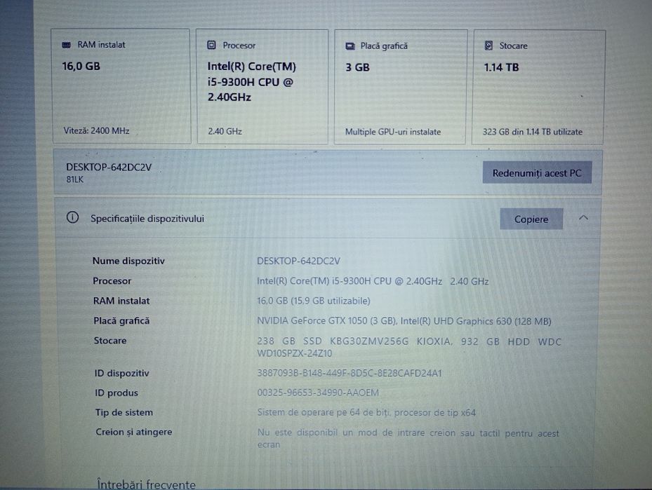 Vând sau schimb Laptop Gaming LENOVO IdeaPad L340-15IRH