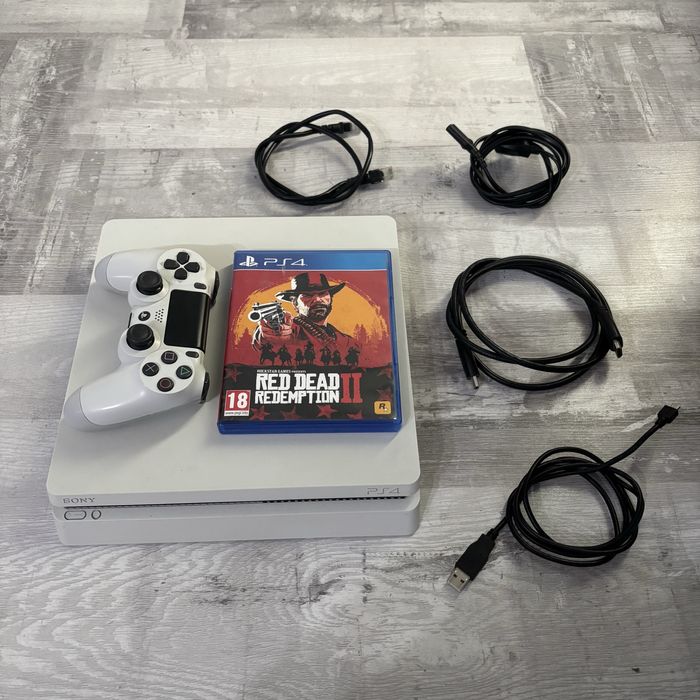 PlayStation 4 Slim (Alb) 500GB + Red Dead Redemption 2 + Accesorii