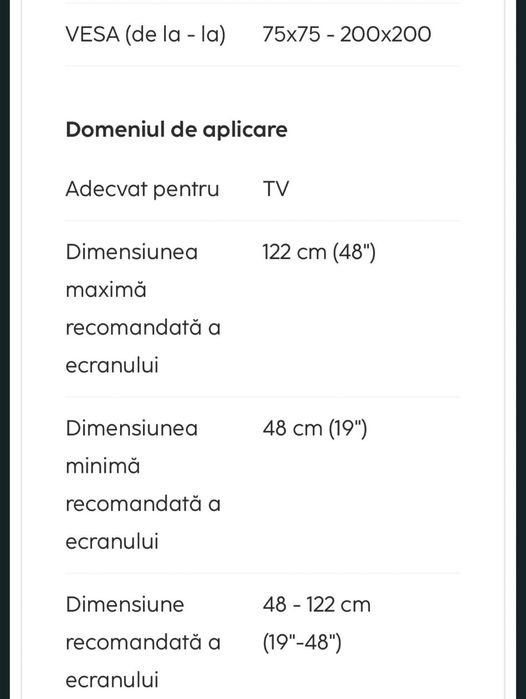 SUPORT MONITOR/TV fix perete HAMA Vesa 200x200 max. Original Nou