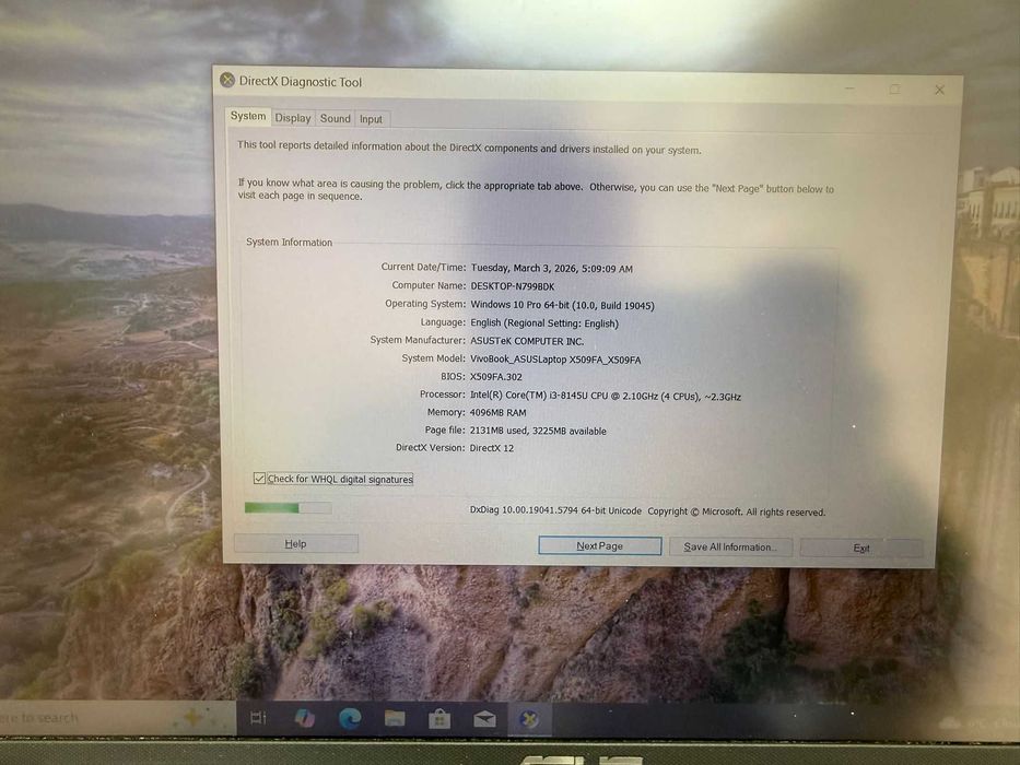 Asus  NoteBook 15" X509F Intel i3-8145u , 4GB RAM , 256 SSD