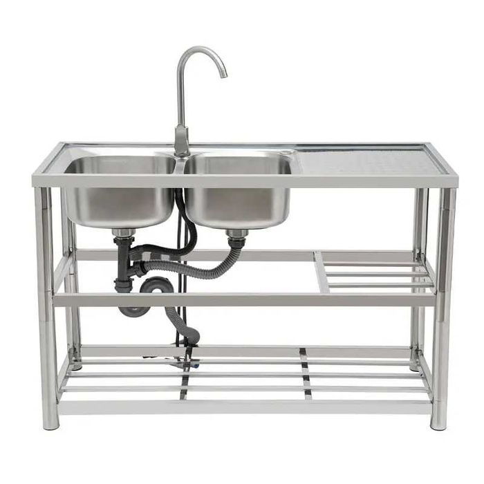 Chiuveta inox 2 cuve inox120x45x80cm suport baterie  noua restaurant