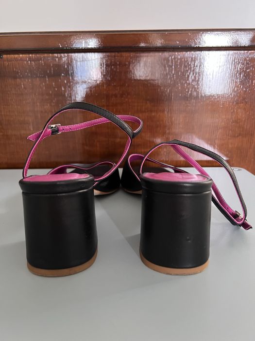 Sandale din piele naturală cu vârf pătrat, Y2K, chunky heel