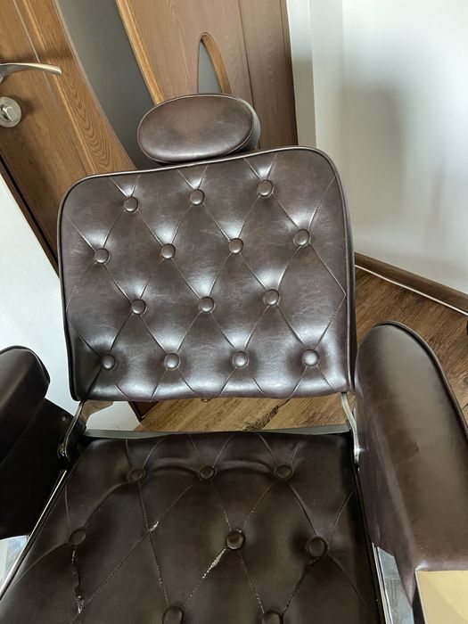 Scaun Frizerie Profesional Vintage, Reclinabil, Piele Maro