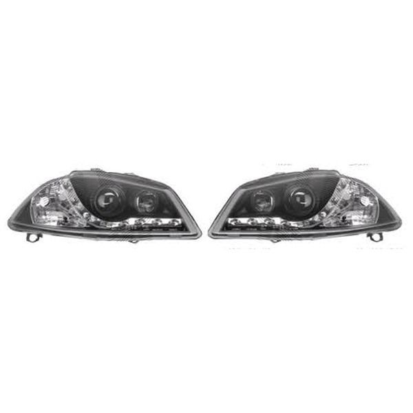 Set faruri tuning Seat Ibiza/Cordoba 02.2002-05.2006 BestAutoVest partea dreapta/ stanga H1+H1 manual/electric, cu lumini pozitie LED, transparent negru
