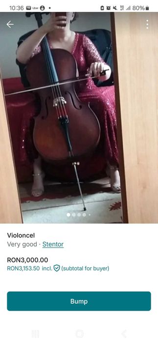 Violoncel Student 4/4 + husa/case cu roti si bretele + arcus + corzi