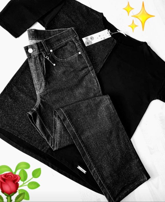 Compleu Oviesse/Italia/jeans+bluza,insertii fir lurex