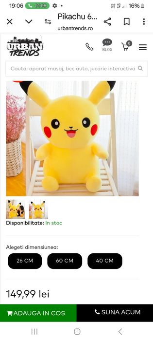 Picachu de plus 60 cm , nou
