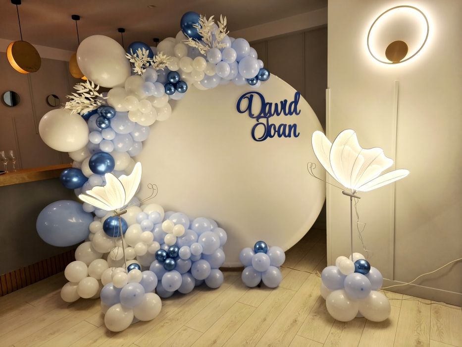 Arcadă baloane/aranjament cristelniță/cifre volumetrice/paiete