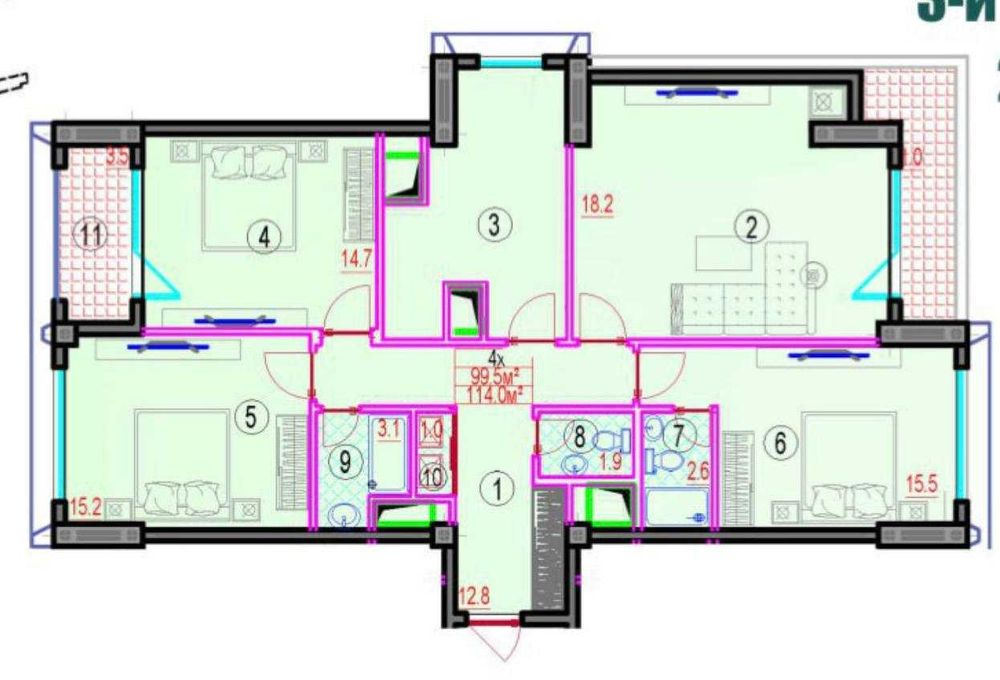 4-х комнатная в ЖК «Bobur Residence проспект Бабура  ID: 5349