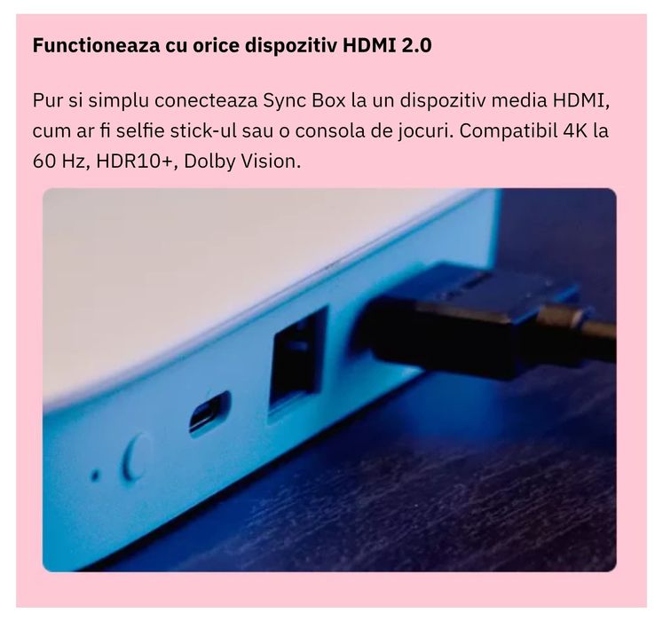 Sync Box HDMI 2.0 WiZ pentru iluminat fundal TV, 4K