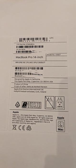 Macbook M5 Max 14' 128Gb RAM 2Tb SSD NOU 18CPU 40GPU