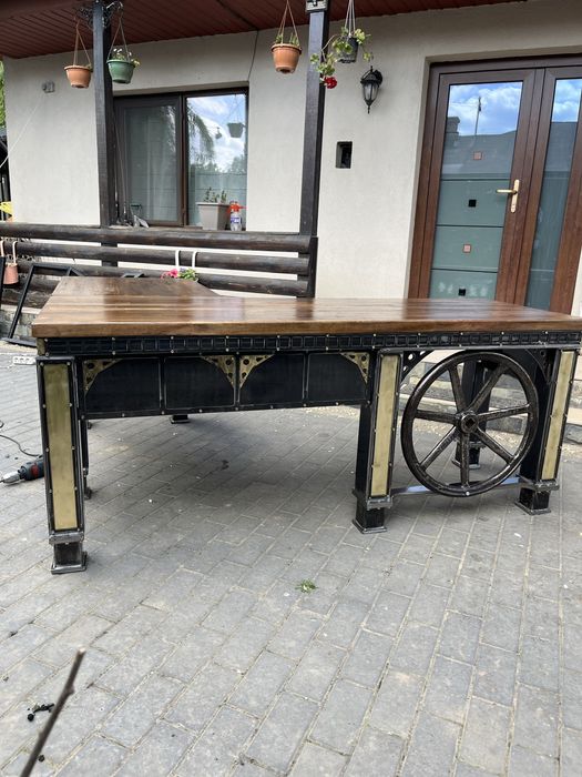 Birou industrial robust otel brut di lemn natural pe comanda.