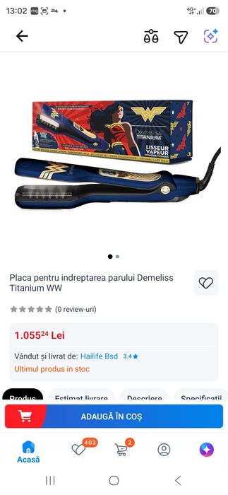 Placa pentru indreptarea parului cu abur  Demeliss Titanium Profi Nou