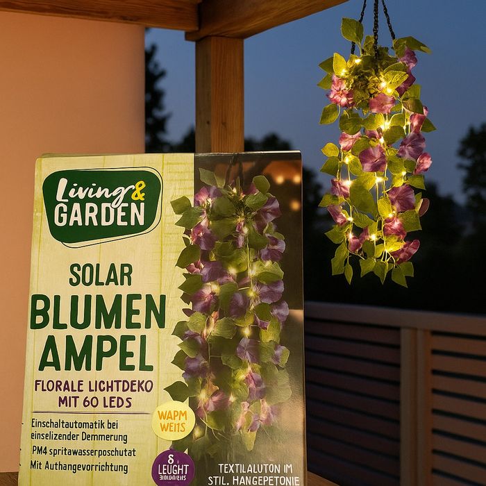 Соларна висяща саксия с LED осветление Living & Garden – 60 LED, топло бяло