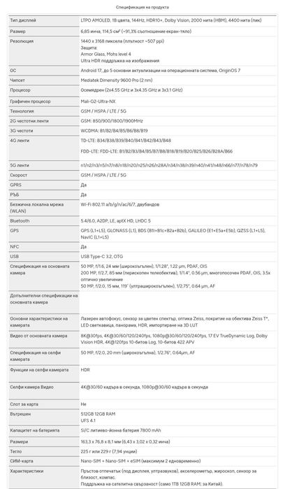 Глобален Vivo X500 Pro Max 5G Dual sim с BG меню 7800mAh батерия