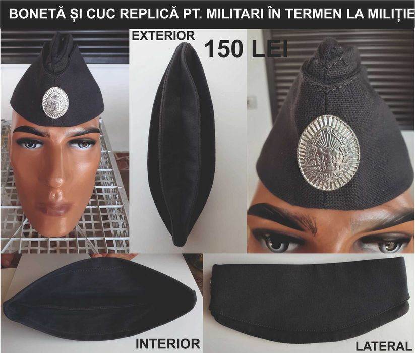 Boneta cu cuc si insigne de MILITIE (RSR)