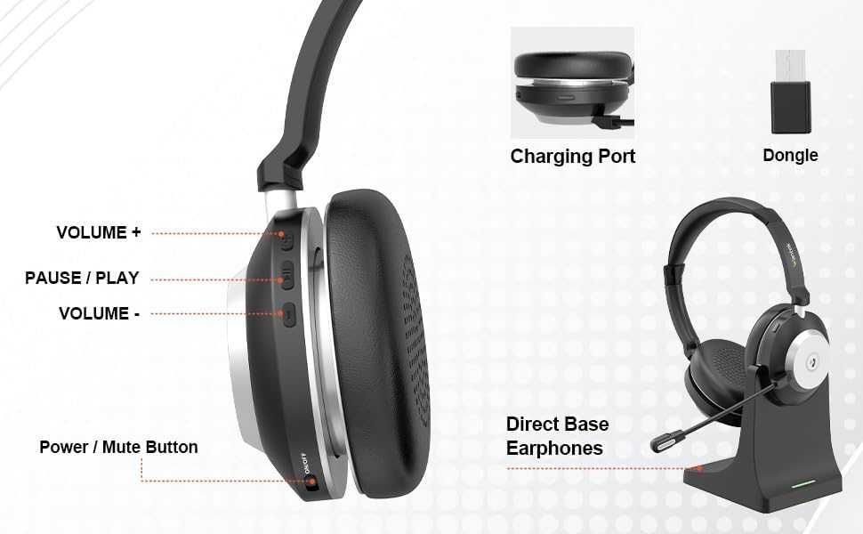 Безжични слушалки Wantek с микрофон - USB и Bluetooth