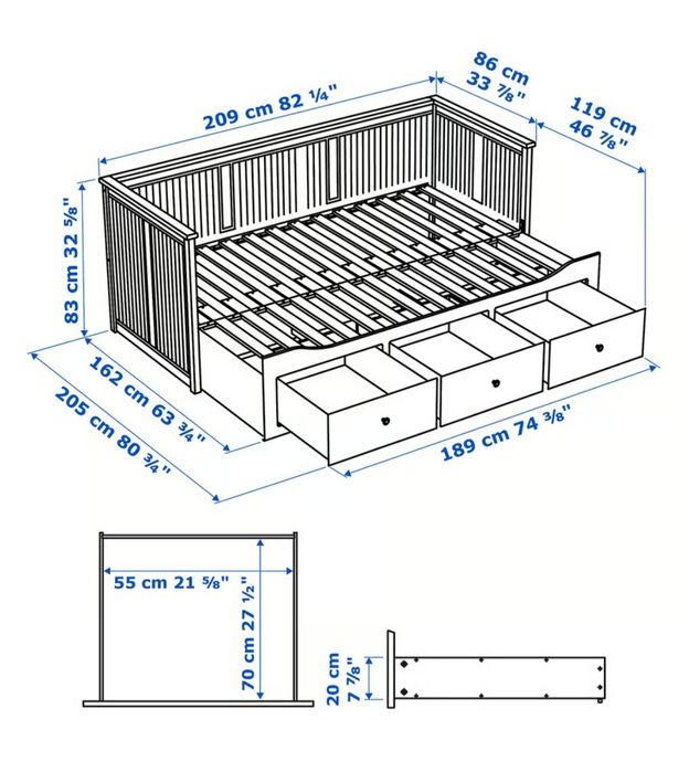 Vand pat divan Ikea Hemnes alb