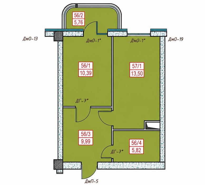 2-комнатная квартира 42м² в ЖК PARKWOOD — Нукус / Макро Госпитальный