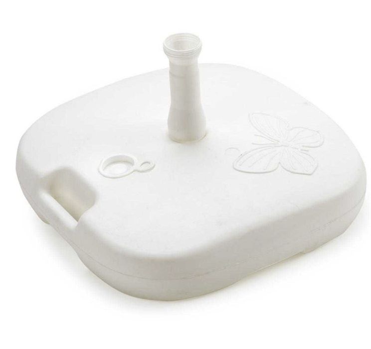 Бял рекламен плажен чадър и стойка за чадър тип туба