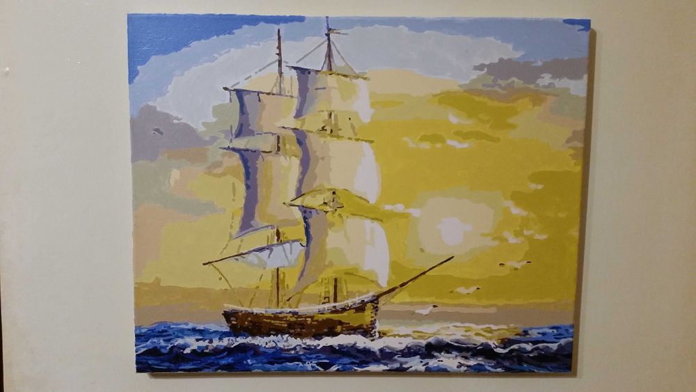Морска картина без рамка. Само на подрамка. Рисувано е на платно с мааслени бои.