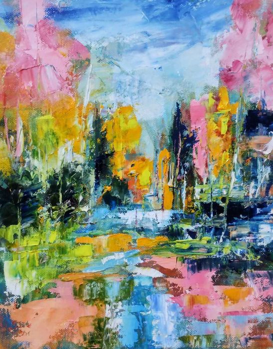 Абстрактни ръчно рисувани картини с маслени бои върху платно