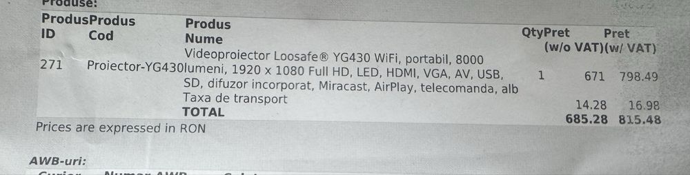 Video proiector portabil wifi 8000lumeni led hdmi vga usb airplay full