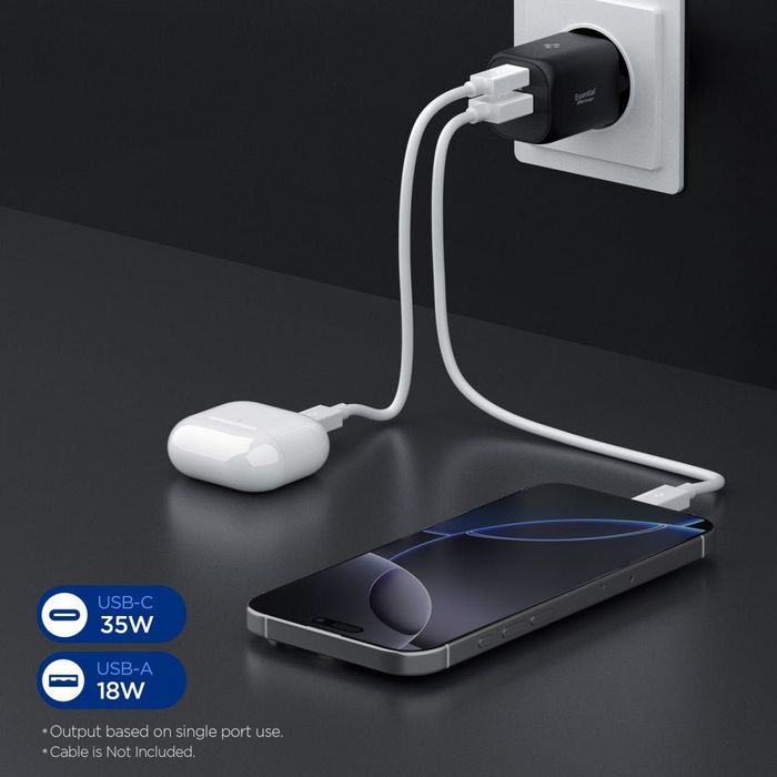 Бързо Зарядно Устройство Spigen Essential 35W Dual Port (USB-C/USB-A)
