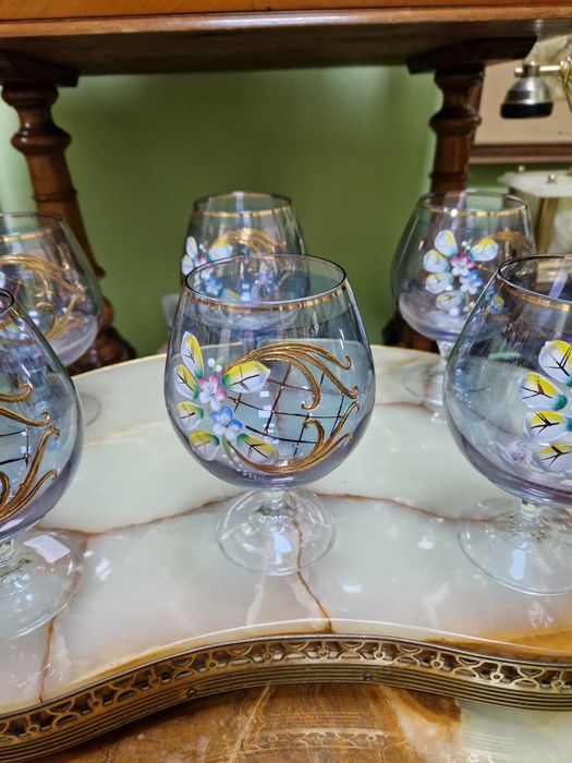 Уникален антикварен кристален сервиз за коняк и бренди Бохемия