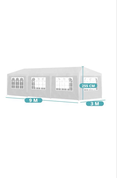 Cort evenimente Timeless Tools Cu cadru metalic Intrare cu fermoar Ferestre laterale 9 x 3 x 2.55 m Alb