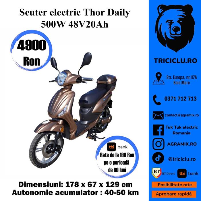 Scutere Thor Daily electrice rosu alb maro noi Agramix