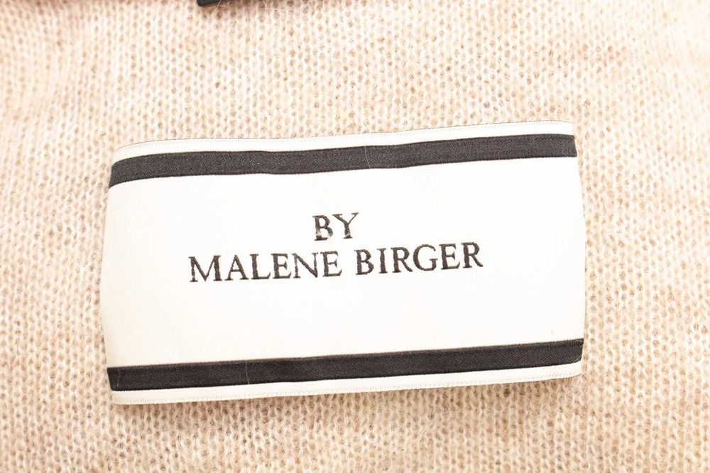 MALENE BIRGER оригинална дамска жилетка мохер и вълна бежова с кожа S
