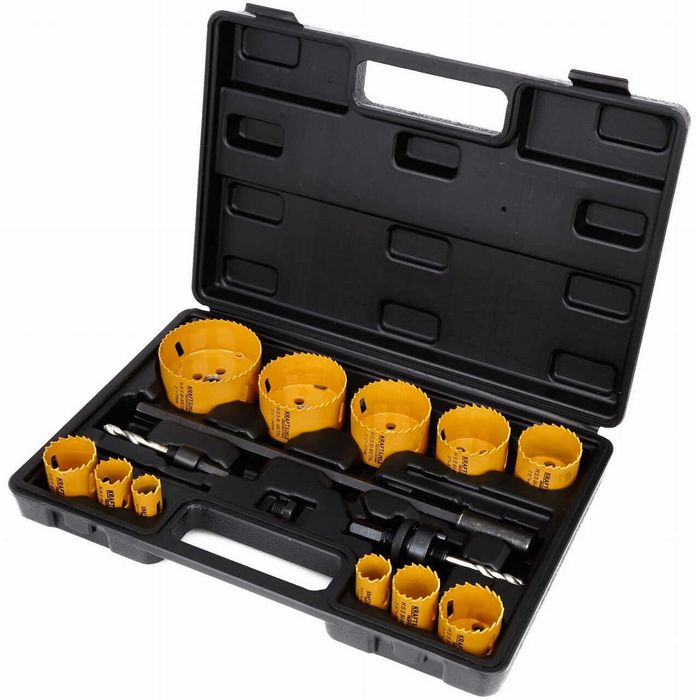 Set carote pentru lemn si metal cu adaptor, 19-76 mm, 17 piese, Kraft