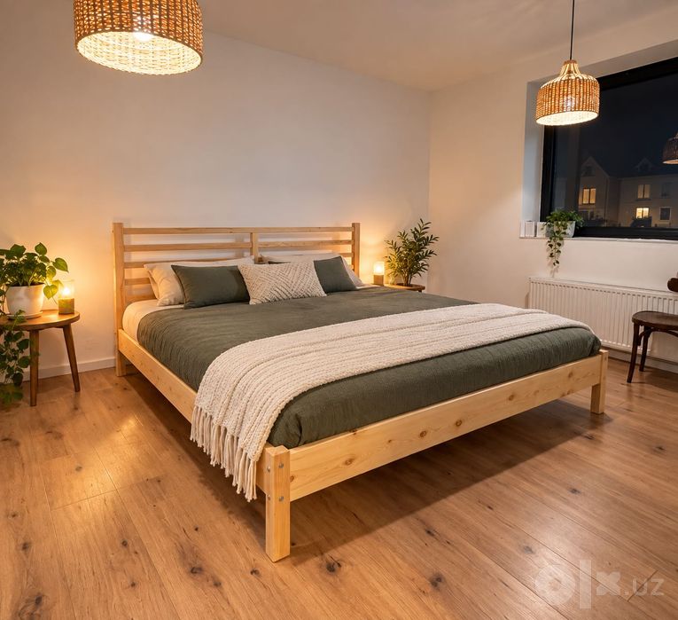 Двуспальная кровать 200×200 из массива сосны