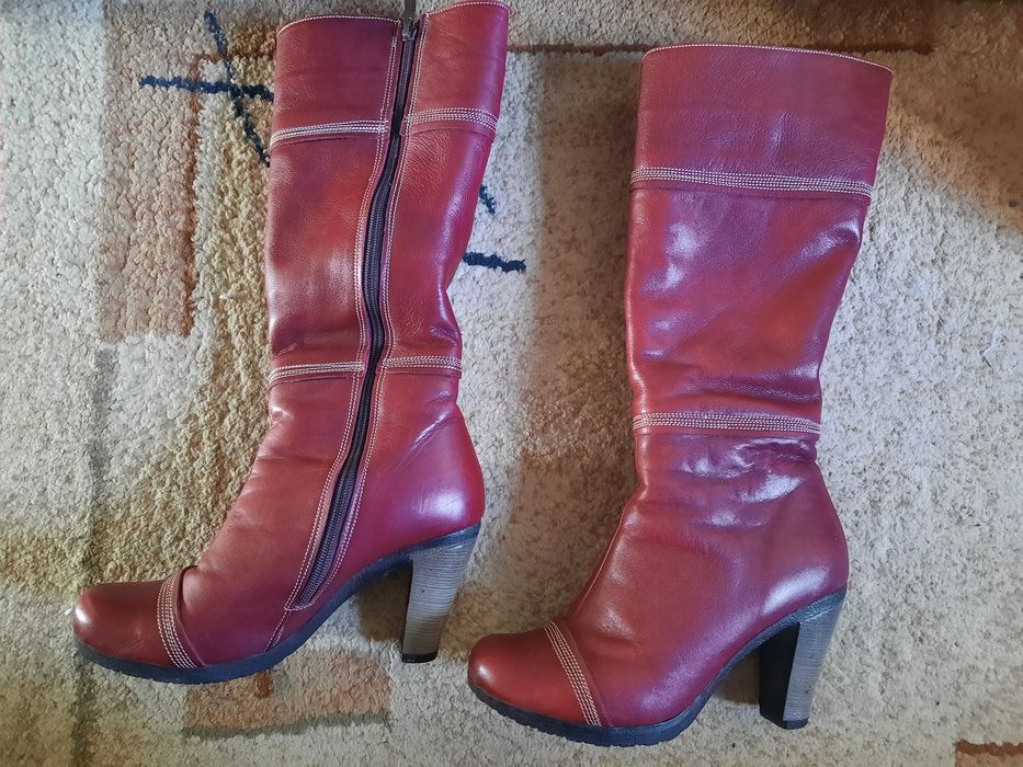 Ботуши естествена кожа в цвят бордо