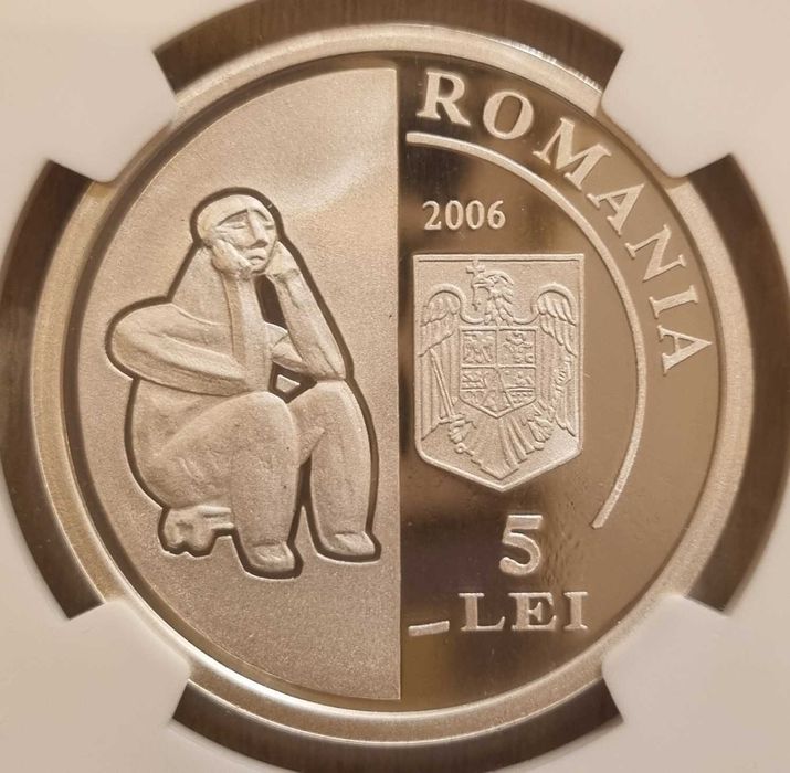 Moneda BNR 5 lei argint Academia Romana gradata NGC PF 69
